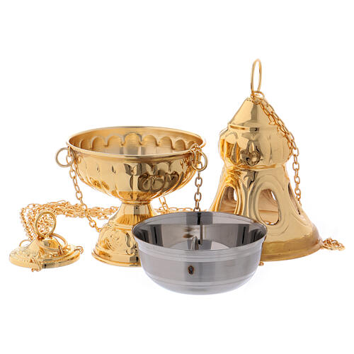 Thurible with carved cover in gold plated brass 9 1/2 in 3