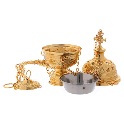 Thurible with flower decoration in gold plated brass 8 in 2