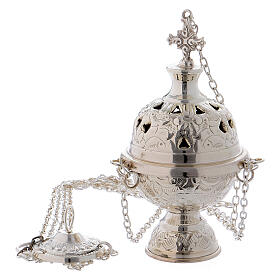 Silver-plated brass censer with cross 20 cm