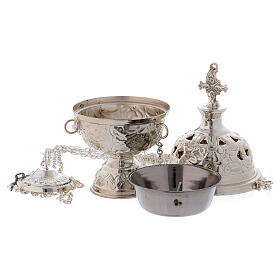 Silver-plated brass censer with cross 20 cm