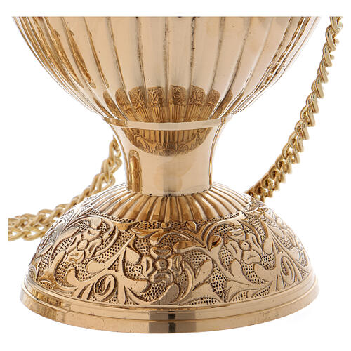 Gold plated brass thurible with floral decoration and cross 3