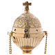 Gold plated brass thurible with floral decoration and cross s2