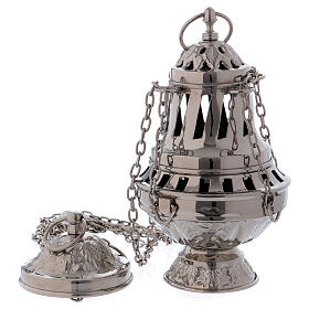 Silver-plated brass censer with carvings and leaf decoration