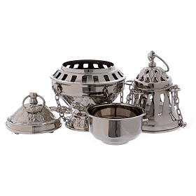 Silver-plated brass censer with carvings and leaf decoration