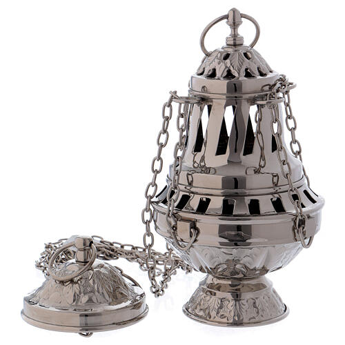 Thurible with carvings and leaf pattern silver-plated brass 1