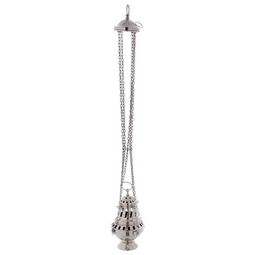 Thurible with carvings and leaf pattern silver-plated brass 3