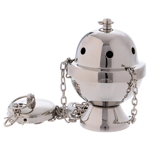 Silver-plated brass censer with mirror finish 11 cm 1