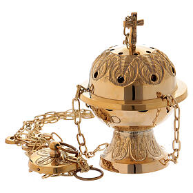 Chiseled thurible with cross gold plated brass