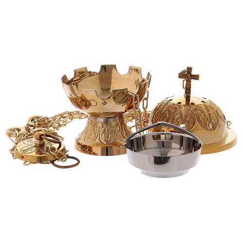 Chiseled thurible with cross gold plated brass 2
