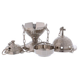 Decorated thurible with cross silver-plated brass