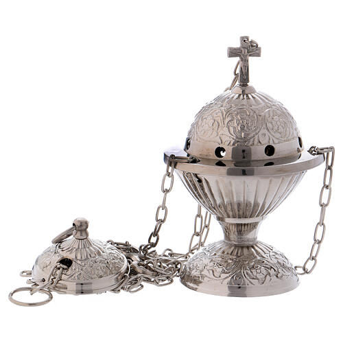 Decorated thurible with cross silver-plated brass 1