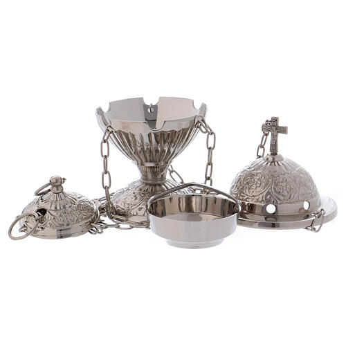 Decorated thurible with cross silver-plated brass 2
