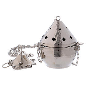 Hammered thurible with crosses silver-plated brass 5 1/2 in