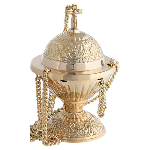 Chiselled golden brass censer 15 cm 3