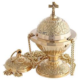 Turíbulo latão dourado cinzelado 15 cm