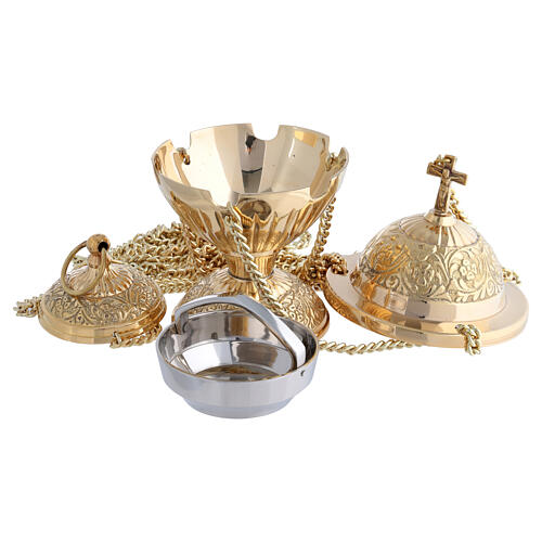Turíbulo latão dourado cinzelado 15 cm 4