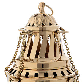 Golden brass censer with inlay and leaf decoration 27 cm
