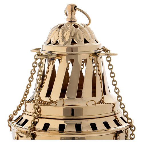 Leaves decorated thurible in gold plated brass 10 1/2 in 2