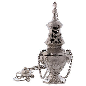 Baroque thurible with decorations and inlays silver-plated brass 12 1/2 in