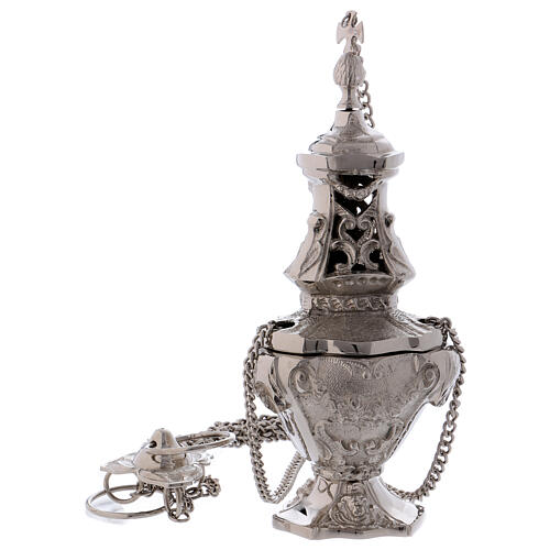Baroque thurible with decorations and inlays silver-plated brass 12 1/2 in 1
