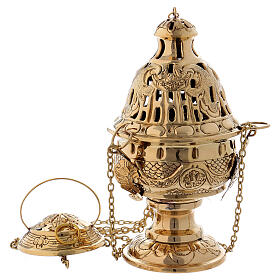 Chiselled and inlaid golden brass censer 26 cm