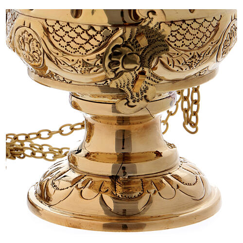 Chiselled and inlaid golden brass censer 26 cm 3