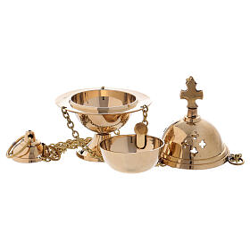 Gilded brass censer with engravings and crosses 13 cm