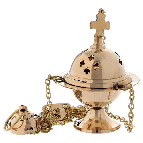 Gold plated brass thurible with perforated crosses 5 in 1