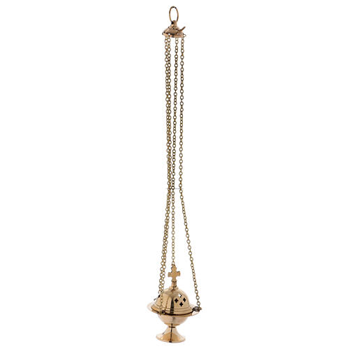 Gold plated brass thurible with perforated crosses 5 in 3