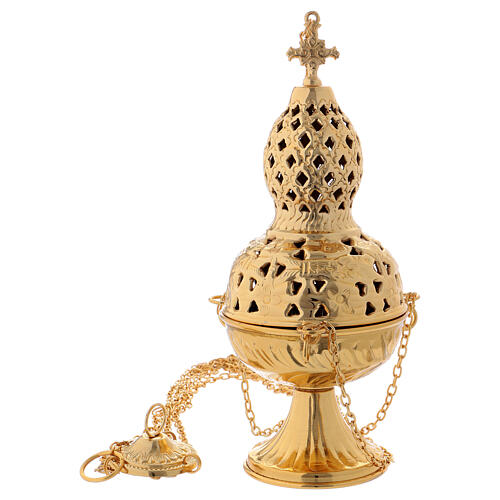 Oriental style censer, golden brass 27 cm 1