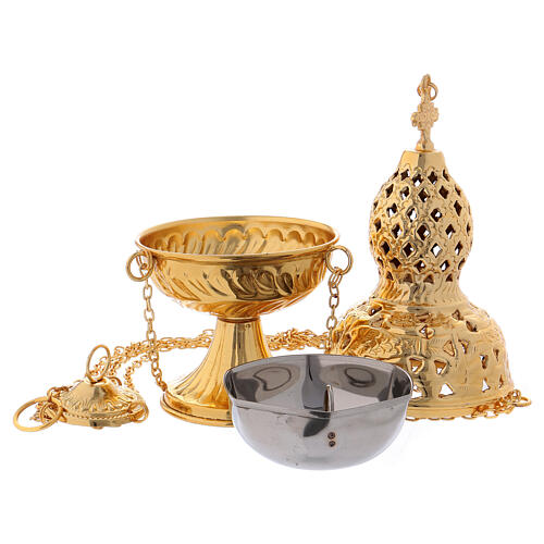 Oriental style censer, golden brass 27 cm 3