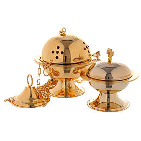 Thurible and boat for incense set in 24K golden brass