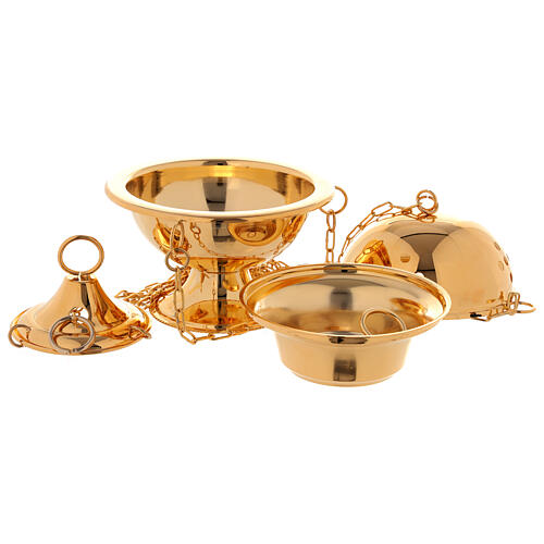Thurible and boat for incense set in 24K golden brass 2