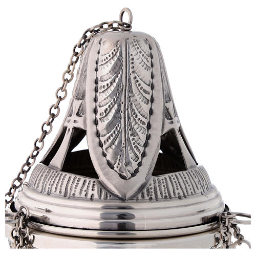 Chased silver-plated thurible and boat, crosses and leaves 2