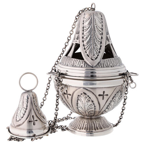Chased silver-plated thurible and boat, crosses and leaves 3
