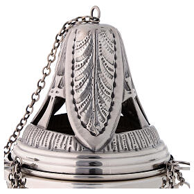 Chiseled thurible and boat crosses and leaves silver finish