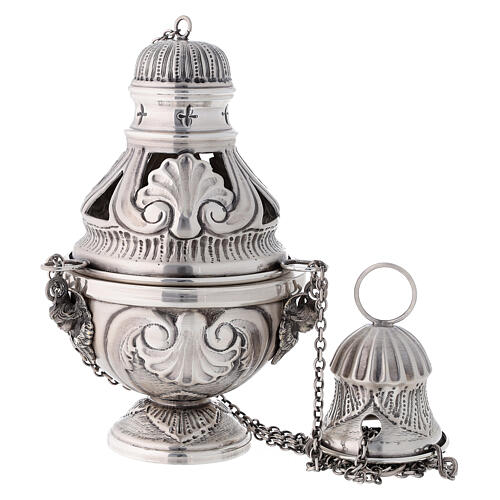 Chiseled thurible and boat with angels silver finish 3