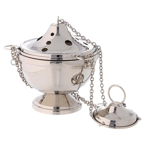 Smooth thurible and boat with nickel-plated finish and Maltese cross 4