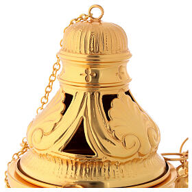 Thurible, boat and spoon set, chased gold plated brass