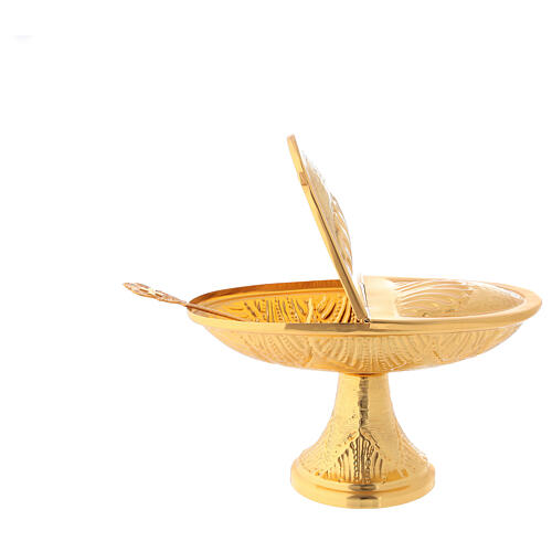Thurible boat and spoon set chiseled gold plated brass 4