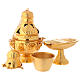 Thurible boat and spoon set chiseled gold plated brass s7