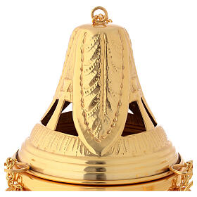 Thurible with boat, chased gold plated finish, crosses and leaves