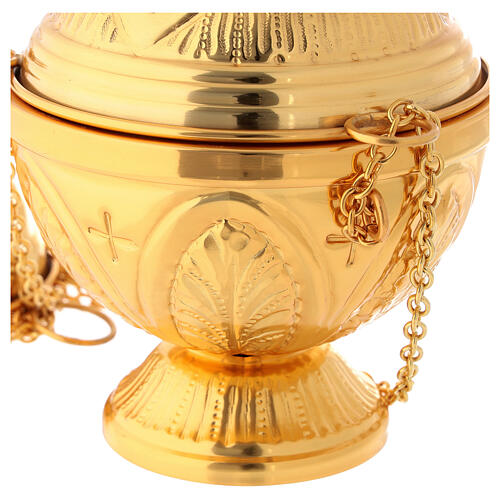 Thurible with boat, chased gold plated finish, crosses and leaves 4