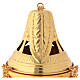 Chiseled gold plated thurible with boat crosses and leaves s2