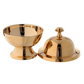 Round boat with spoon in gold plated brass