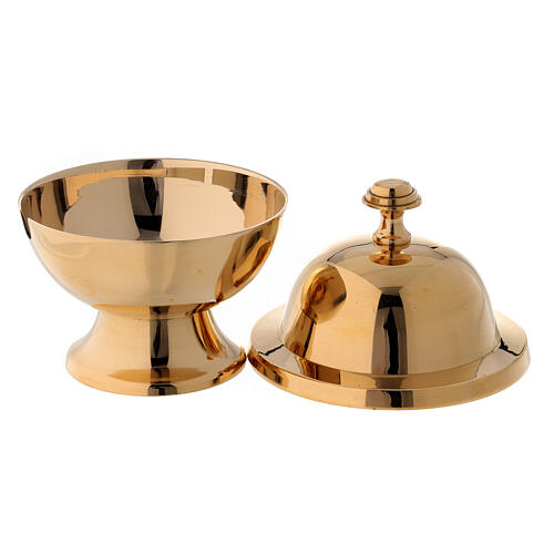 Round boat with spoon in gold plated brass 2