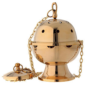 SImple thurible in gold plated brass removable basket h 9 in