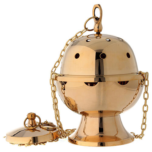 SImple thurible in gold plated brass removable basket h 9 in 1