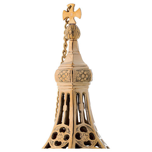 Thurible golden brass gothic decoration with basket height 31 cm 2