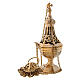 Thurible golden brass gothic decoration with basket height 31 cm s1